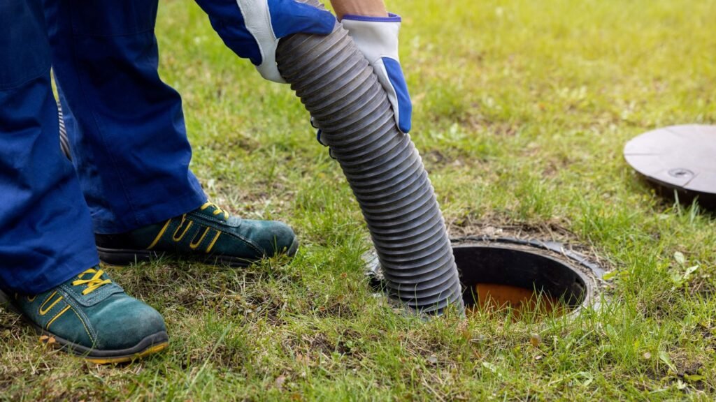 Vacuum hose removing sludge from an underground tank